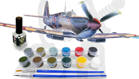 Mistercraft D-170 Spitfire Mk.IX Cyrk Skalskiego 1:72 + farbki 2 pędzelki klej