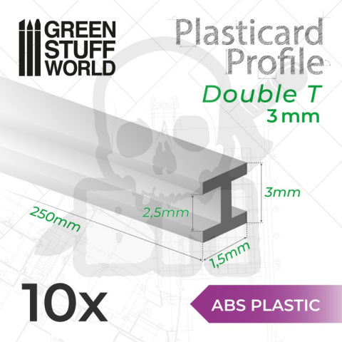 ABS Plasticard - profile DOUBLE-T 3 mm 10 szt.