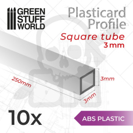 ABS Plasticard - profile SQUARED TUBE 3mm x10