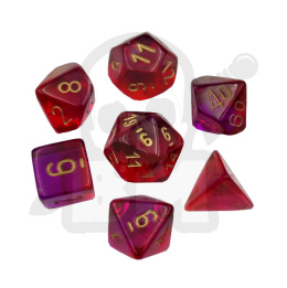 Kości RPG 7 szt. Gemini Translucent Red-Violet zestaw K4 6 8 10 12 20 i 00-90 kostki+ pudełko