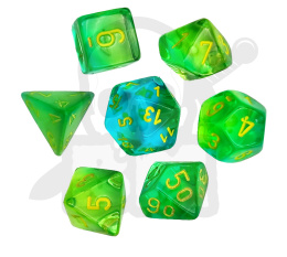 Kości RPG 7 szt. Gemini Translucent Green-Teal zestaw K4 6 8 10 12 20 i 00-90 kostki+ pudełko
