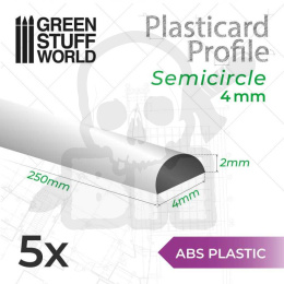 ABS Plasticard - Profile SEMICIRCLE 2x4mm x10