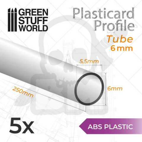 ABS Plasticard - profile TUBE 6mm 5 szt.