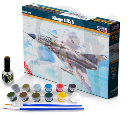 Mistercraft E-33 Mirage III E/S 1:72 + farbki 2 pędzelki klej