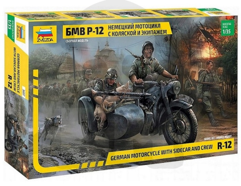 1:35 German motorcycle R-12 with sidecar and crew