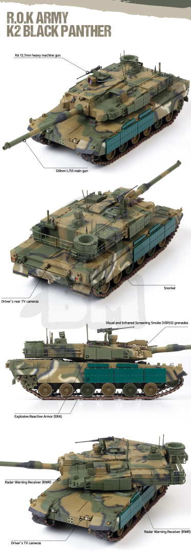 Academy 13511 R.O.K. Army K2 Black Panther 1:35 super gąsienice polskie kalkomanie