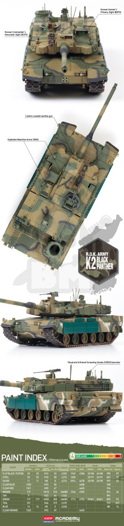Academy 13511 R.O.K. Army K2 Black Panther 1:35 super gąsienice polskie kalkomanie