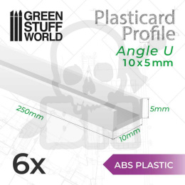 ABS Plasticard U-profile - 10x5mm 6 szt.