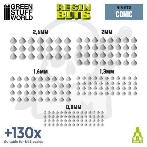 3D Printed Set - Micro Rivets - Conical - nity 130 szt.
