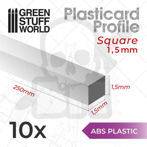 ABS Plasticard - profile Squared ROD 1,5mm 10 szt.