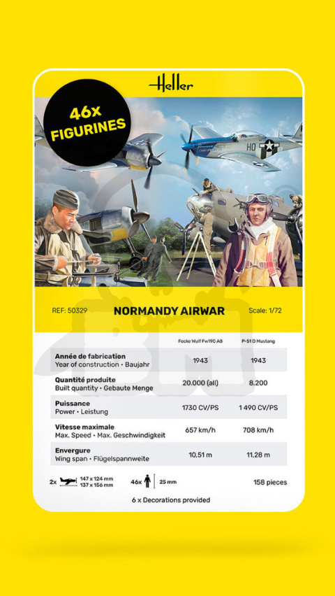 Heller 50329 Normandy Air War FW 190 + P-51 + 46 figurek 1:72