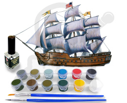 Mistercraft D-165 Starter Set USS Bon Homme Richard 1:500 + farbki 2 pędzelki klej