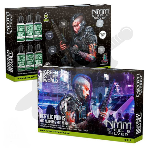 Green Stuff Paint Set - NMM Steel and Silver - farby