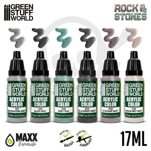 Green Stuff Paint Set - Rock & Stone - farby 6szt.