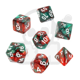 Kości RPG 7 szt. Dwukolorowe - Zielono-Czerwone K4 6 8 10 12 20 i 00-90