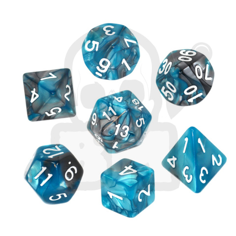 Kości RPG 7 szt. Dwukolorowe - Stalowo-błękitne K4 6 8 10 12 20 i 00-90