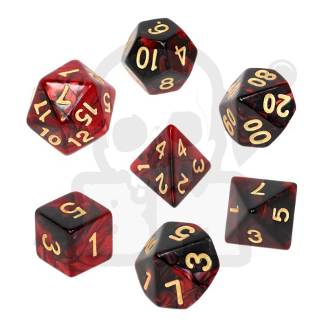 Kości RPG 7 szt. Dwukolorowe - Karminowo-czarne K4 6 8 10 12 20 i 00-90