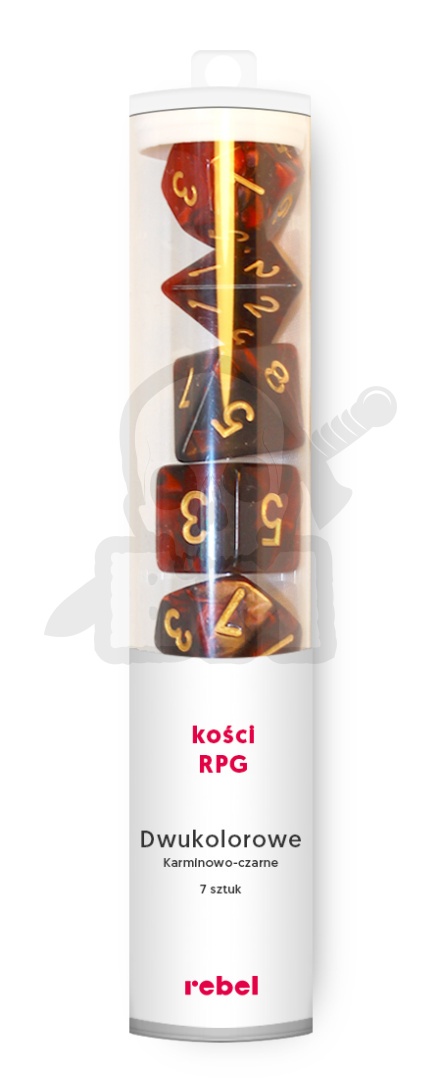 Kości RPG 7 szt. Dwukolorowe - Karminowo-czarne K4 6 8 10 12 20 i 00-90