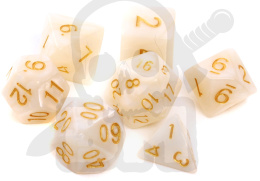 Kości RPG 7 szt. Perłowe - Białe K4 6 8 10 12 20 i 00-90
