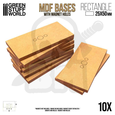 MDF Bases - 25x50 mm 10 szt. podstawki pod figurki prostokątne