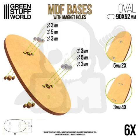 MDF Bases - Oval 90x52 mm 6 szt. podstawki pod figurki