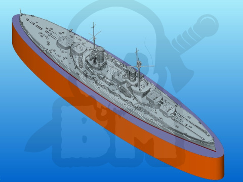 Kronprinzt WWI German Battleship (full hull & waterline) 1:700