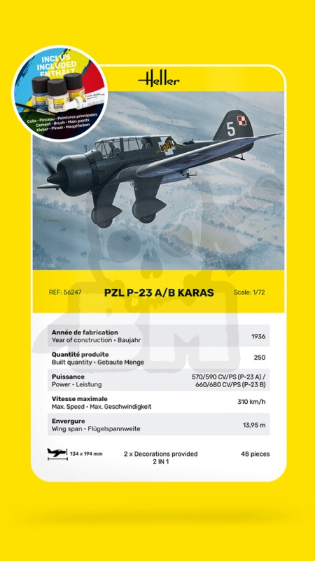 Heller 56247 Starter Set PZL P-23 A/B Karaś 1:72
