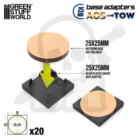 Plastic round to square base adapter 25mm - adaptery podstawek 20szt.