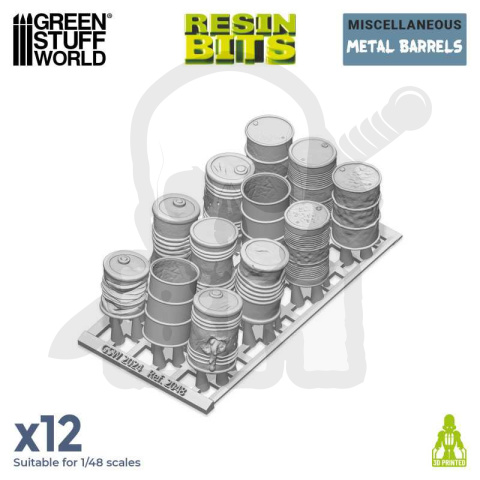 3D printed set Metal Barrels - metalowe beczki na olej 12 szt.