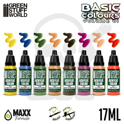 Green Stuff Paint Set - Basic Colours vol. 1 - farby 8 szt.