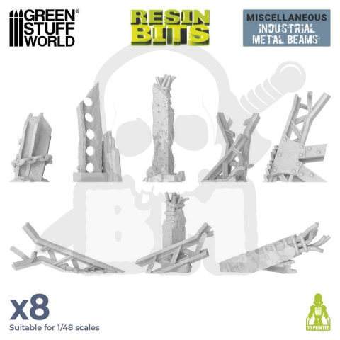 3D printed set Damaged Industrial Metal Beams - metalowe belki 8 szt.
