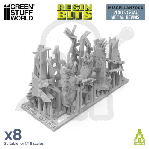 3D printed set Damaged Industrial Metal Beams - metalowe belki 8 szt.