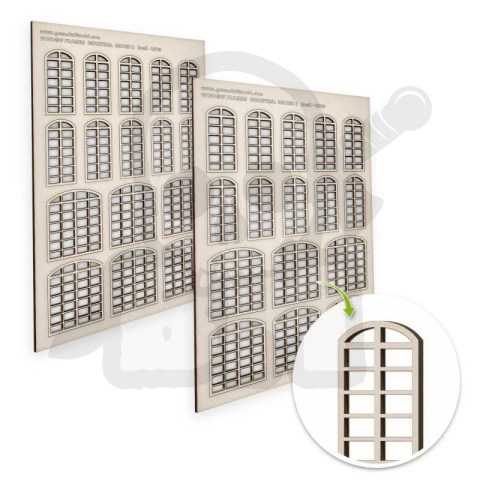 Industrial Arched Miniature Windows Large v.2 małe okna przemysłowe łukowe