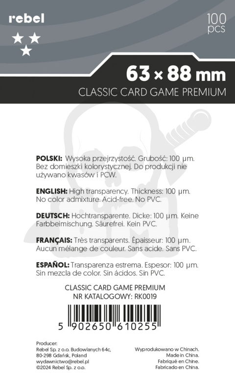 Koszulki Rebel na karty 63x88 mm Classic Card Game Premium 100 szt.