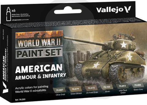 Vallejo 70203 Zestaw Model Color 6 farb - WWII American Armour & Infantry