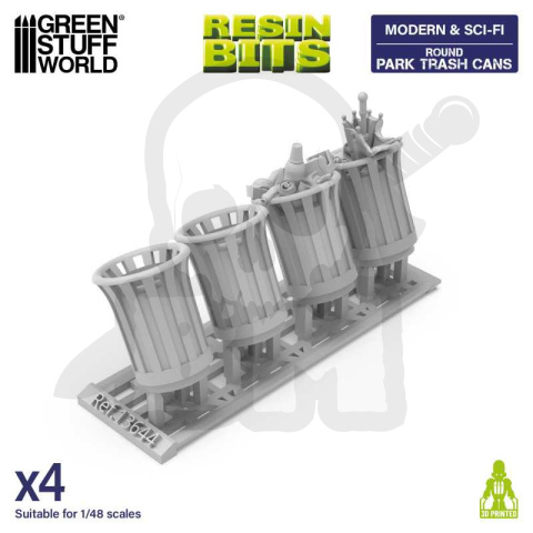 3D printed set Park Trash Cans Round Okrągłe parkowe kosze na śmieci 4 szt