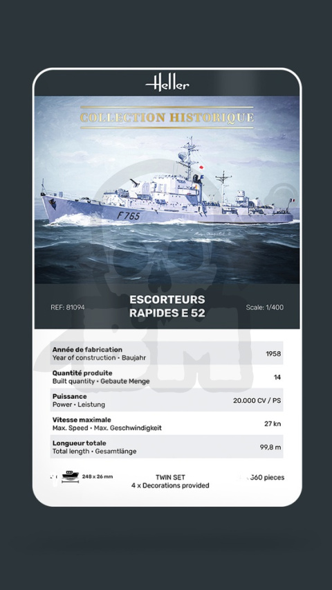 Heller 81094 jeden model fregaty Escorteurs Rapides E 52 1:400