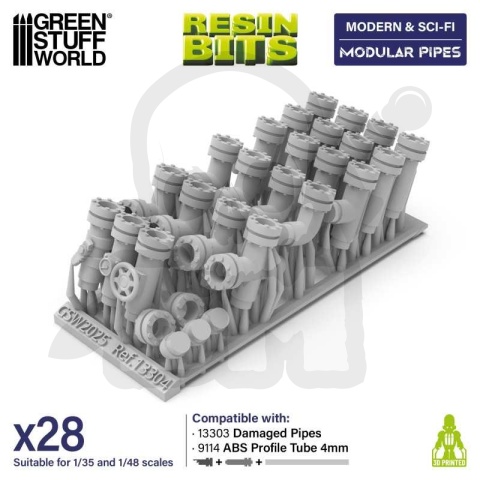 3D printed set - Modular pipes 1:48-1:35 - rury 28 szt.