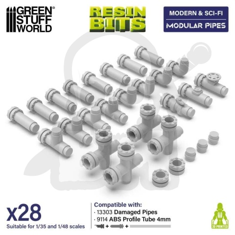 3D printed set - Modular pipes 1:48-1:35 - rury 28 szt.