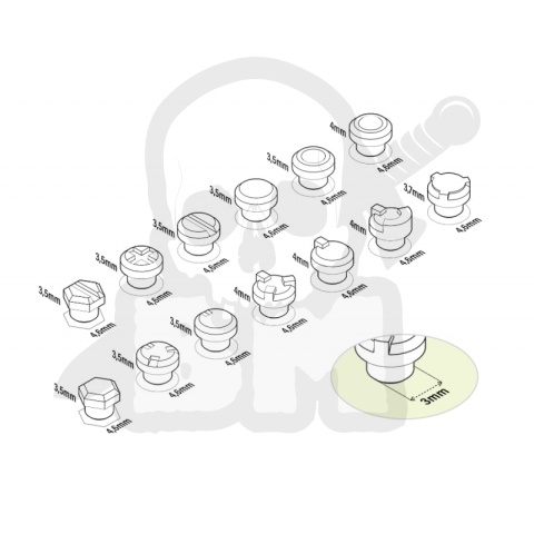 3D printed set - Mecha Detail Parts - Round Rivets with 3 mm Gundam Pegs