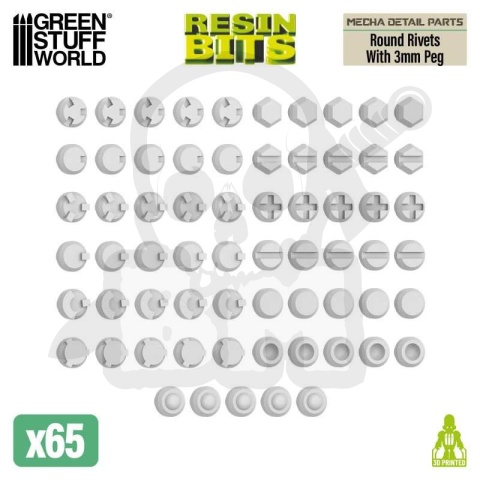 3D printed set - Mecha Detail Parts - Round Rivets with 3 mm Gundam Pegs