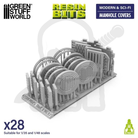 3D printed set Manhole Covers 1:48-1:35 - Pokrywy włazów 28 szt.