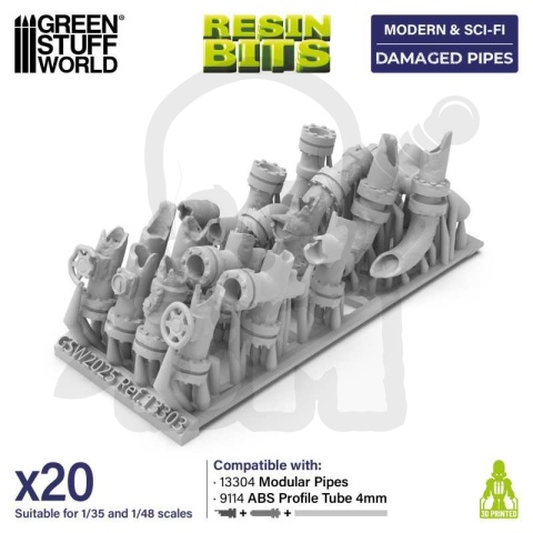 3D printed set - Damaged Pipes 1:48-1:35 - rury do makiet 20 szt.