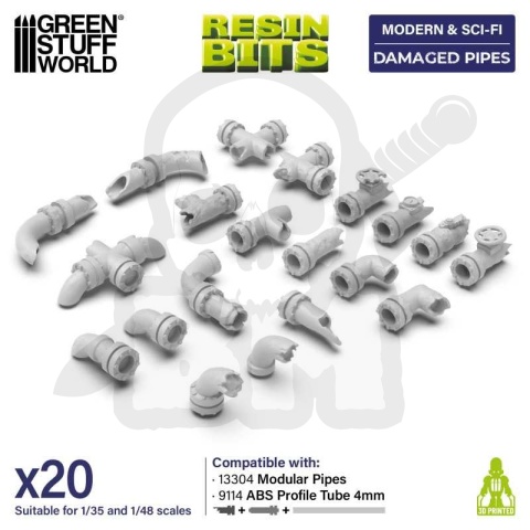 3D printed set - Damaged Pipes 1:48-1:35 - rury do makiet 20 szt.