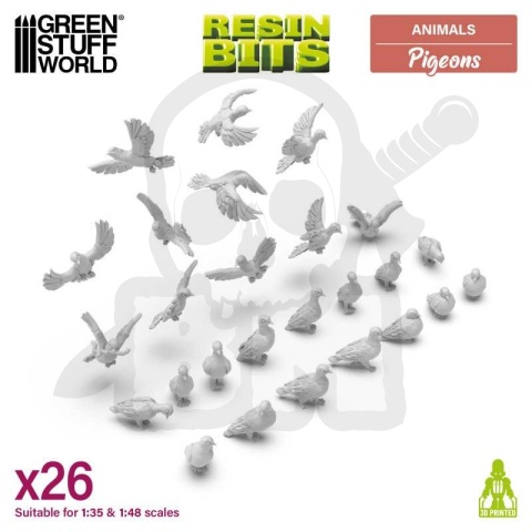 3D printed set - Pigeons 1:48-1:35 - gołębie ptaki 26 szt.