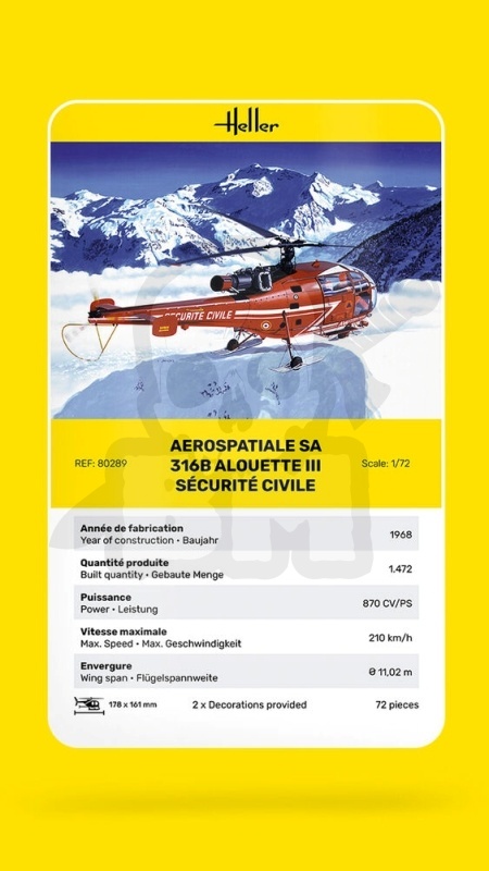 Heller 80289 Model śmigłowca SA 316 Alouette III Securite Civile - 1:72