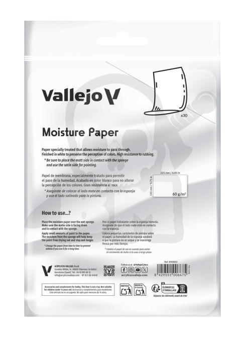 Vallejo B90003 - Moisture Paper (30 szt.) - papier do mokrej palety