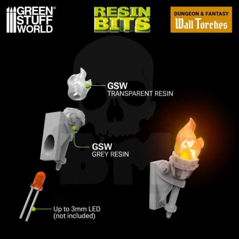 3D printed set - Wall Torches for 3mm LEDs 1:48-1-35 - pochodnie 5 szt.