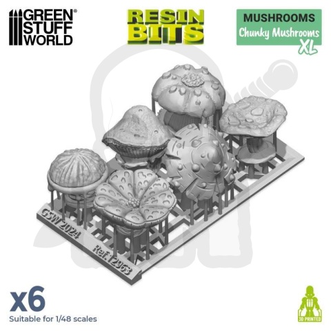3D printed set Chunky Mushrooms XL 1:48 - grube grzyby 6 szt.