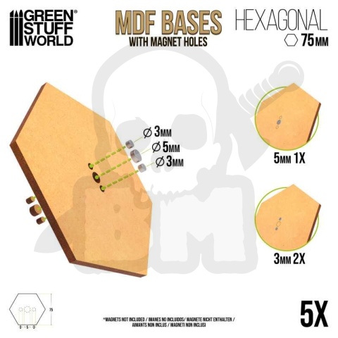 MDF Bases - Hexagonal 75 mm podstawki pod figurki 5 sztuk